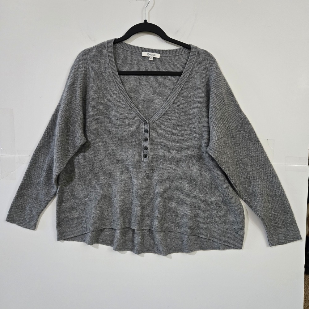 Madewell Henley Sweater Women XL Wool Alpaca Blend Oversized Layering Neutral